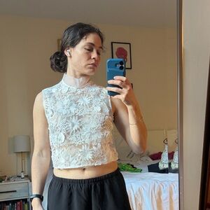 Mock neck sheer appliqué top from Anthropologie/Maeve